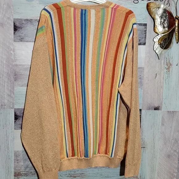 Vintage St Croix Knits Men's XXL Multi-Color Stripe Woven Sweater Biggie Cosby